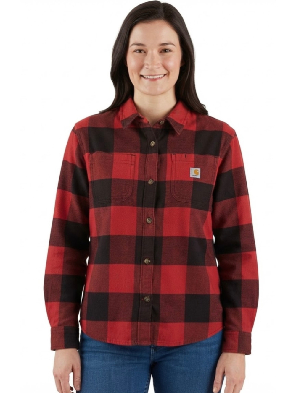 Carhartt Buffalo Plaid Flannel Red Black Button Down Shirt Size M GUC